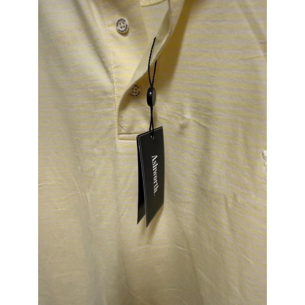 Ashworth Mens XL Yellow Striped Short‎ Sleeve Cotton Golf Polo Shirt AM 1271 NWT
